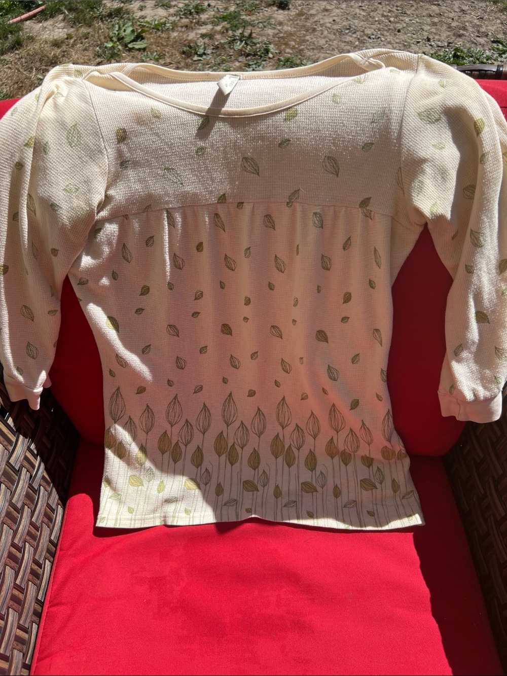 Fossil Cream Long-Sleeve Top with Green Leaf Print